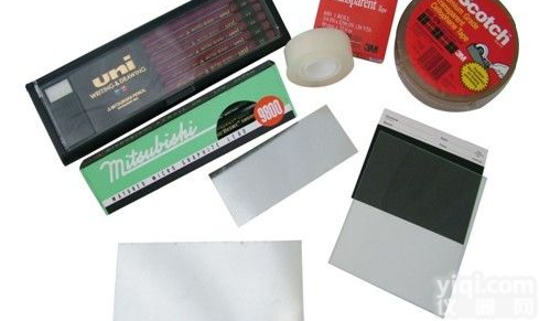 <em>马口铁</em>、<em>玻璃板</em>、<em>聚酯</em>膜、3M胶带、测试铅笔