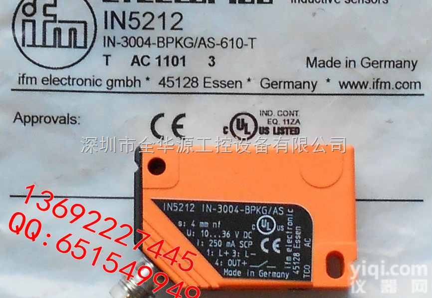 IN5212，  易福门IFM接近<em>传感器</em>IN5212 | IN-<em>3004</em>-BPKG/AS...