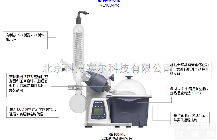 RE100-Pro  旋转蒸发仪，<em>包括</em>竖直冷凝玻璃<em>组件</em>（1000ml）