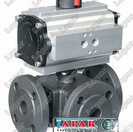 LPA13-  法兰三通球阀<em>换向阀</em>气动碳钢双作用常开常闭<em>开关</em>型PTFE密封