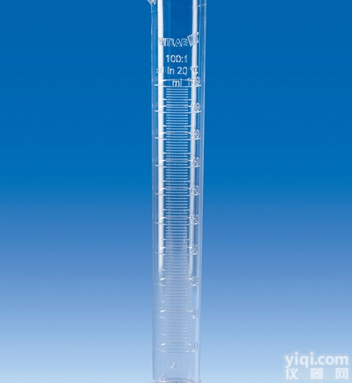 B级-高型  VITLAB德国进口透明塑料<em>量筒</em>带凸起<em>刻度</em>透明SAN<em>量筒</em>