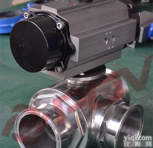 气动三通<em>球阀</em>卫生级<em>介质</em>无滞留，无残留