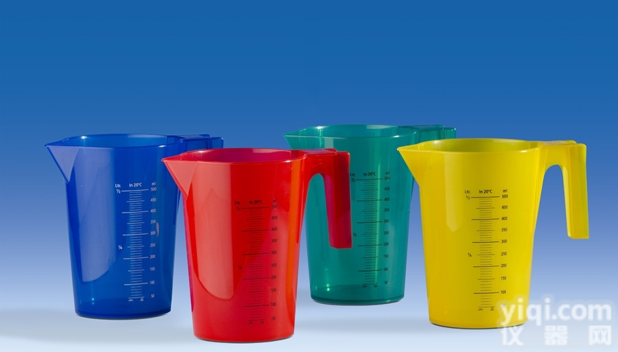 进口彩色塑料带把刻度<em>烧杯</em>VITLAB<em>德国</em>进口4色PP可堆叠<em>烧杯</em>