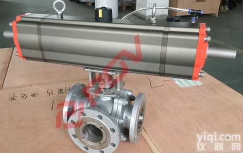 Q641F-16P  <em>气动</em>三<em>通分</em>流合流<em>阀门</em>，实现3个位置流向 T型结构