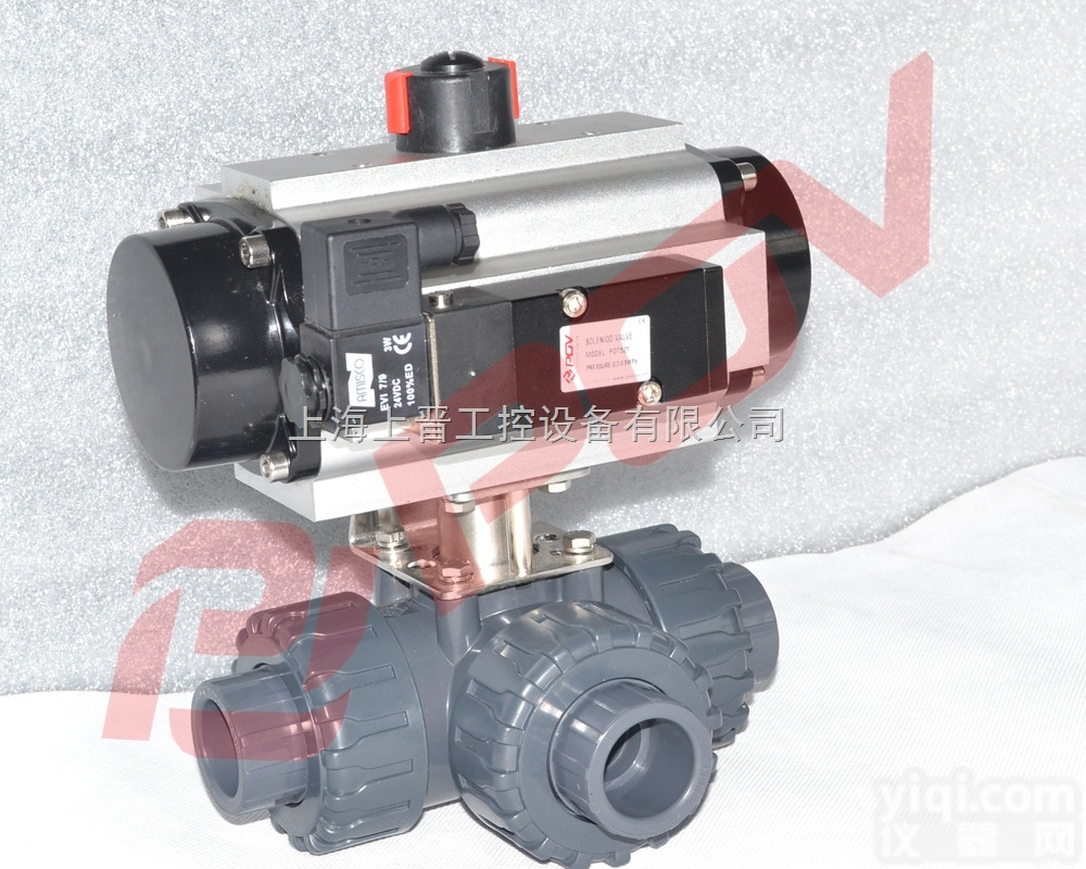 Q685F-16P  塑料PVC气动<em>三通</em>球<em>阀门</em>