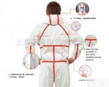 3M 4565白色<em>带帽</em>红色胶条<em>连体</em><em>防护服</em>