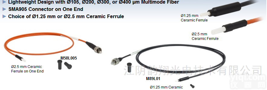 ThorlabsSMA多模<em>光纤</em>跳线，带<em>插芯</em>端