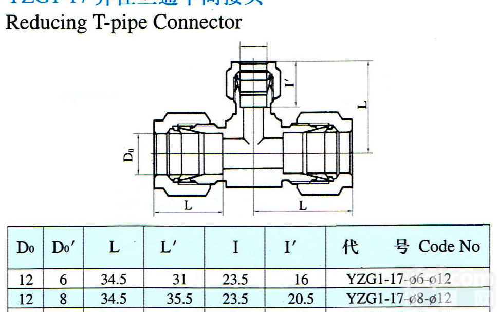 异径<em>三通</em>中间接头（双卡套式）
