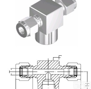 水平双卡套转<em>直角</em>内<em>螺纹</em>三通<em>接头</em>