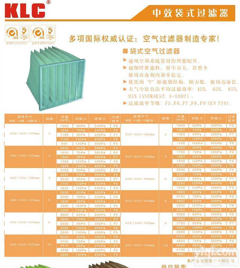 KLC-HV-610  <em>袋式</em>中效<em>过滤器</em>中效<em>袋式</em><em>过滤器</em>板式中效<em>过滤器</em>生产厂家