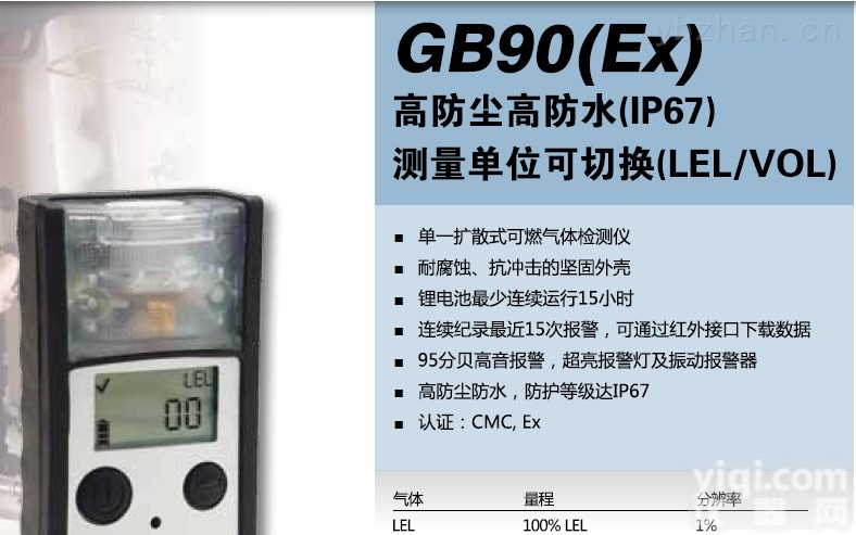 GB90  <em>英思科GB90可燃气体检测仪</em>，单一可燃气体检测仪